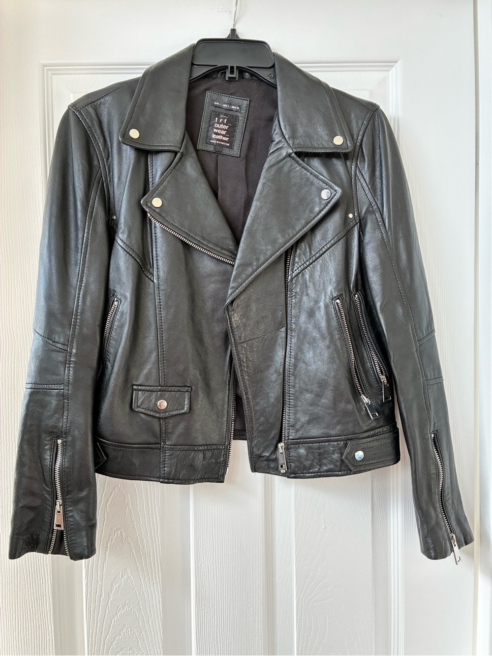 Zara Black Leather Moto Jacket with Silver Hardware